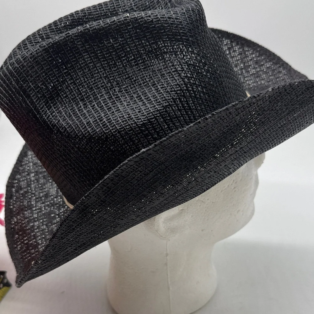 Sombreros Fino Black Cowboy Hat with White Band Size 7 1/8 Made in Mexico HT8796